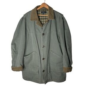 J. Crew Olive Green / Grey Barn Jacket Chore Field Coat Mens Large Corduroy Trim